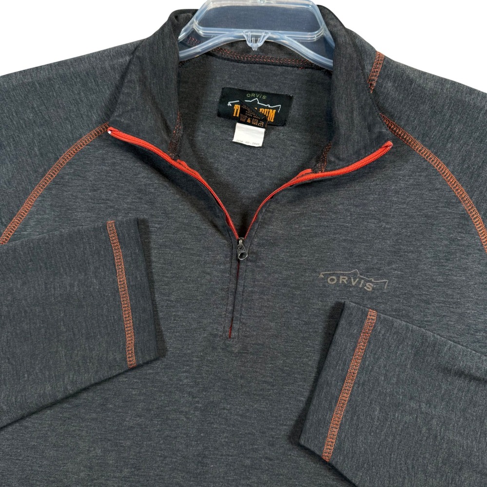 Orvis Trout Bum Pullover Mens Medium Charcoal Gray Orange Contrast 1/4 Zip